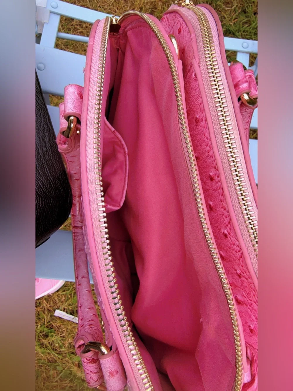 Textured Pink Dome Satchel Handbag with Gold Hardware